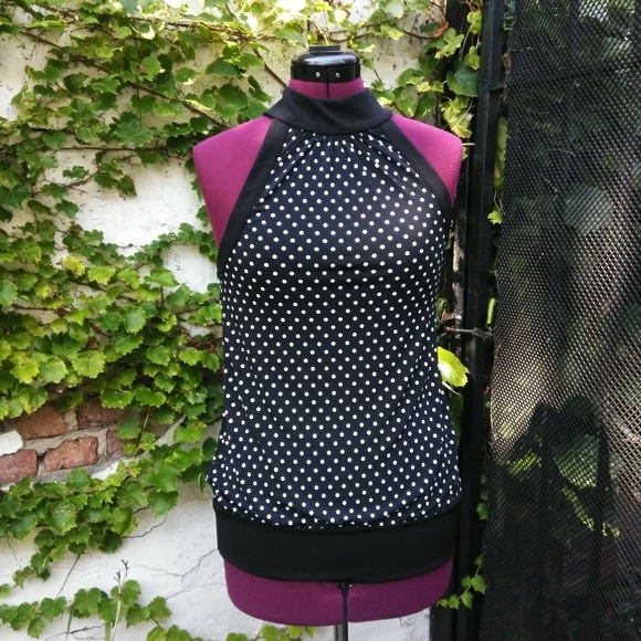 WHBM top black and white small Polk a dots halter - Picture 1 of 6